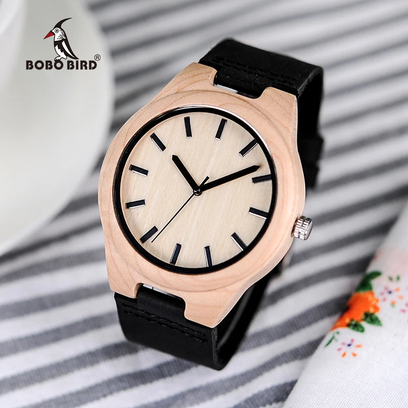 BOBO BIRD LF21 Men's Wooden Watch Casual Handcraft Quartz Movement Montre Homme with Soft Leather Wristwatches Men