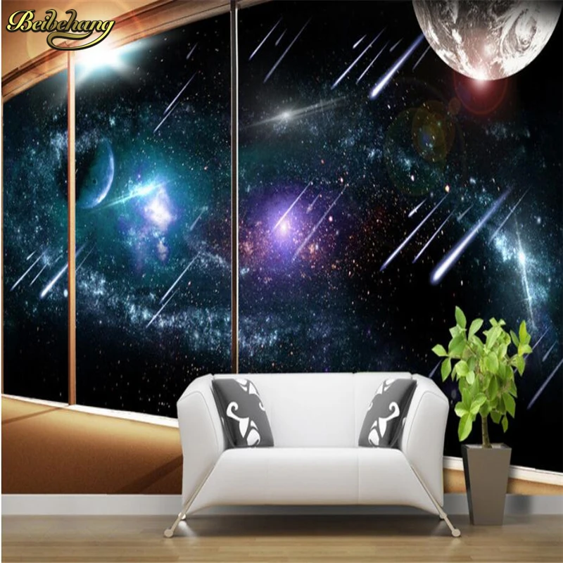 

beibehang Custom Photo Wallpaper Mural Wall Sticker Meteor Space Star Earth Space Outer Galaxy Wishing TV Background Wall