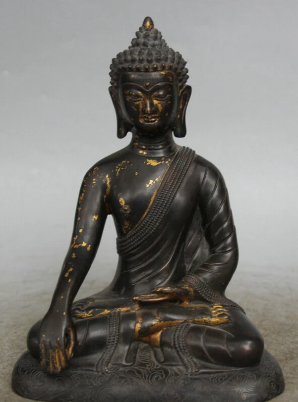 

Collectible bronze S1804 8" Old Tibet Purple Bronze Gild Seat Shakyamuni Amitabha Buddha Sakyamuni Statue