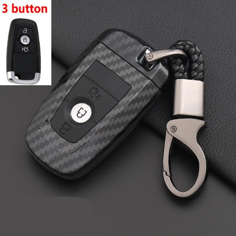 3/4 кнопки из углеродного волокна Кожаный чехол для ключей для Ford Fusion MONDEO Mustang Edge Expedition Explorer умный чехол Брелок