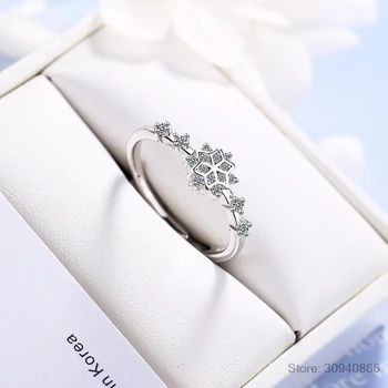 

Creative Zirconia Snowflake Flower Fresh Cute Sweet 925 Sterling Silver Female Resizable Opening Rings SRI365