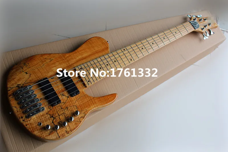 

24 frets 6 strings neck-thru-body natural wood color electric bass guitar,map line pattern,19mm strings width ,can be changed