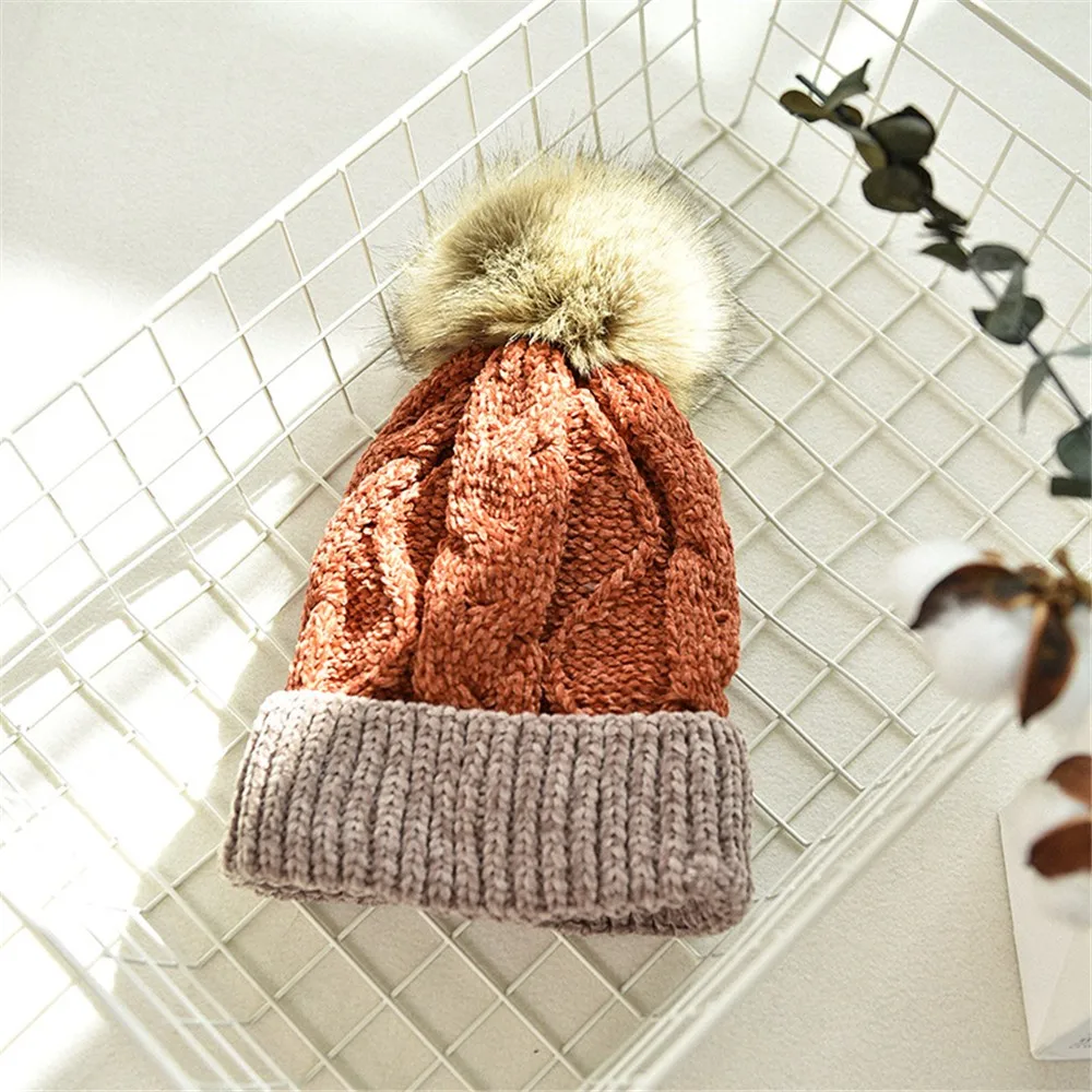 Женская цветная вязаная шерстяная шапка, удобная Зимняя Теплая Лыжная шапка с помпонами, зимняя шапка, женская шапка