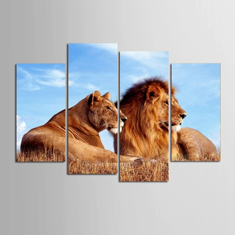 4 Piece Frame Snuggling Lion Animals Abstract Painting HD prints Paintng Modern Wall Art Picture For Home Artwork | Дом и сад