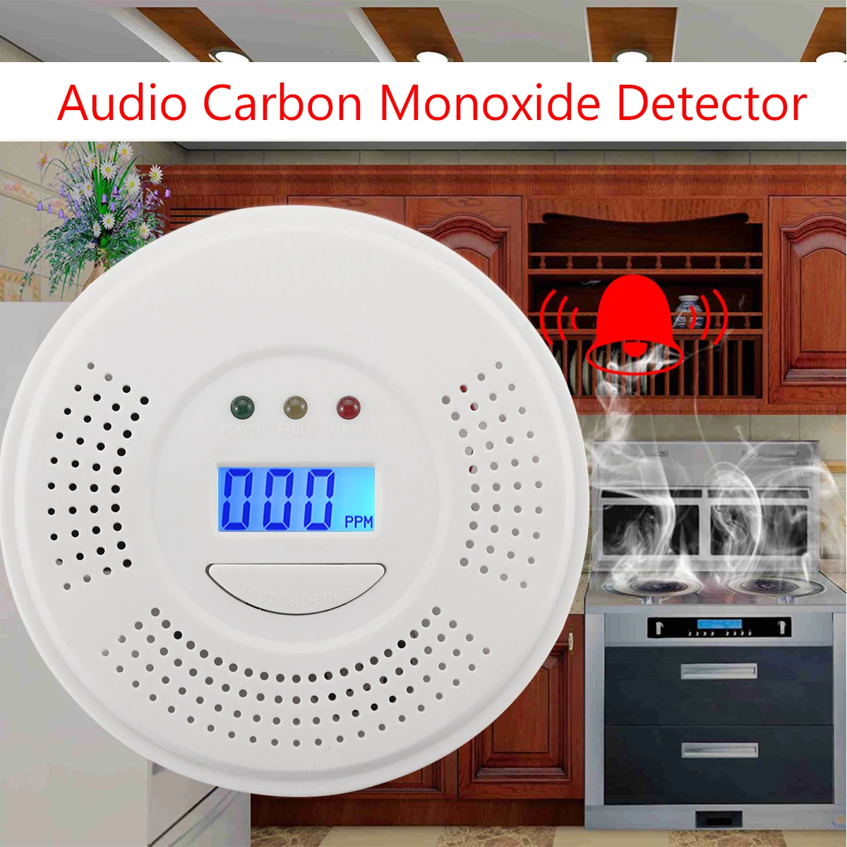 Аудио детектор угарного газа CO Отравления дыма пожарной сигнализации Предупреждение мониторы дома кухня