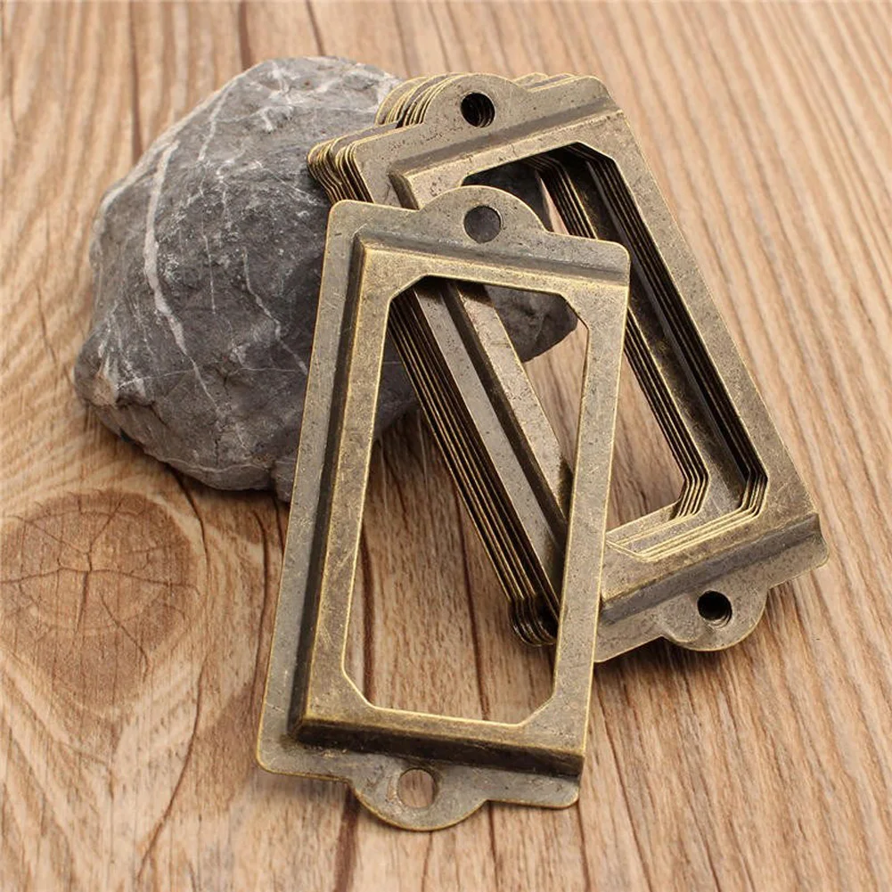 12Pcs/set Antique Brass Metal Label Holders Pull Frame Handle Name Card Holder For Furniture Cabinet Drawer Box Case Bin E5M1