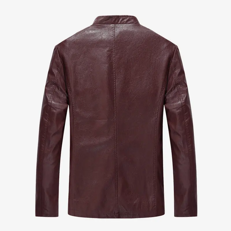 Прямая, новая осенняя мужская кожаная куртка и пальто, модная верхняя одежда из искусственной кожи с воротником-стойкой AXP195 - Цвет: Красный