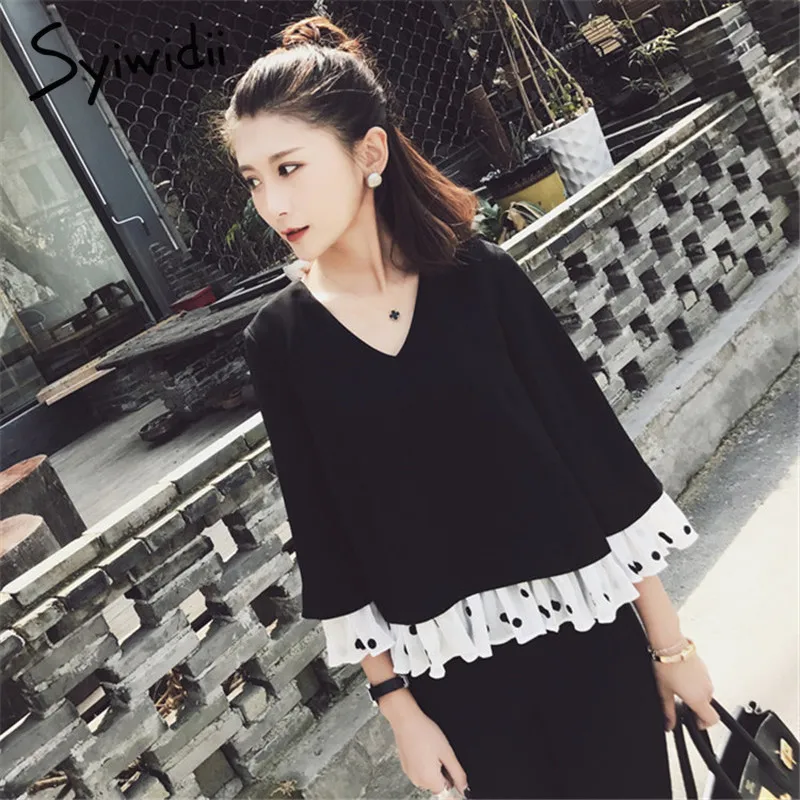 

patchwork womens clothing dot blouse women shirts plus size chiffon blouse korean fashion clothing 2019 spring new dropshipping