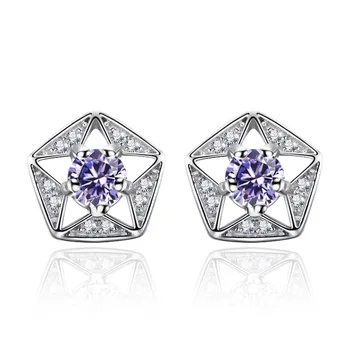

925 Sterling Silver Fashion Star Design Shiny Crystal Stud Earrings for Women Jewelry Birthday Gift Wholesale Drop Shipping