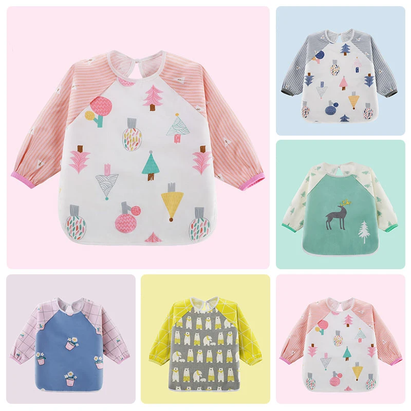 Мультяшные детские нагрудники водонепроницаемый хлопок питание новорожденного вещи дети девочка нагрудник для мальчика слюнявчик передник с длинными рукавами Baberos