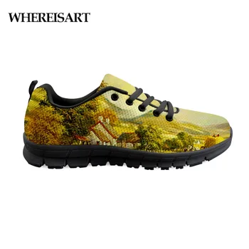 

WHEREISART Men's Painting Sneakers Flats Casual Comfortable Breathable Mesh Shoes for Men Custom Shoes Nature Painting Shoes