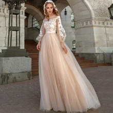 LORIE 2019 Appliques A-Line Wedding Dress Lantern Sleeves Tulle Boho Wedding Gowns Vestido De Novia Princess Wedding Party Dress