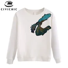 CIVICHIC/Женские топы с блестками, футболки, хлопковые свободные пуловеры, вышивка в виде рыбы, футболка с длинными рукавами, хлопчатобумажная трикотажная рубашка, WLT40