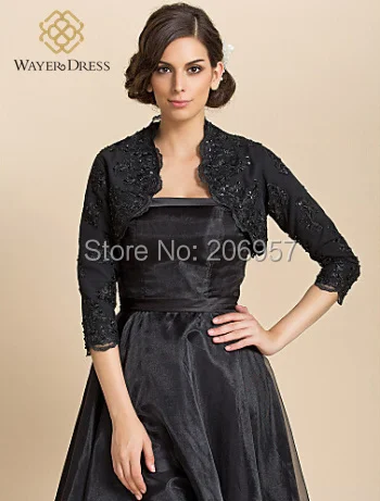Formal Dress Black Lace Appliques Beaded Boleros
