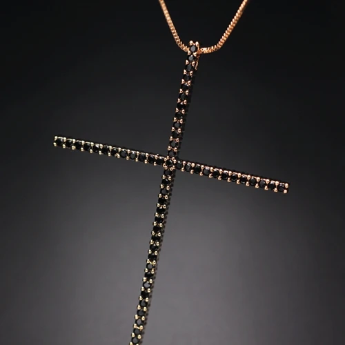 Классический Большой размер крест кулон ожерелье для женщин Шарм ювелирные изделия кубический циркон камень распятие христианские украшения Аксессуары - Окраска металла: black-Gold plated