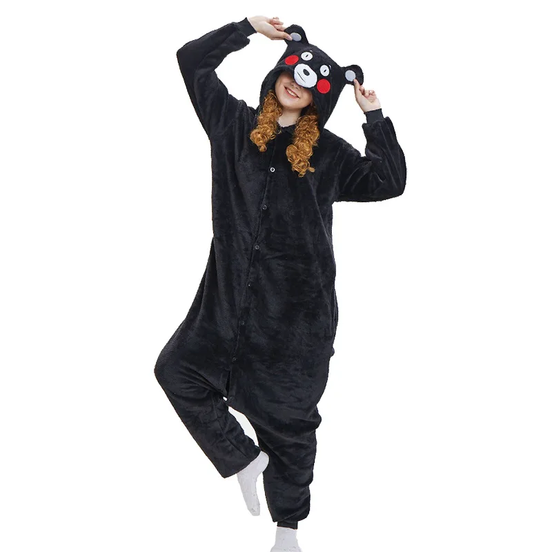 Кигуруми Кумамон медведь женские пижамы наборы Зимние фланелевые пижамы животных Женские Мультяшные Косплей комбинезоны костюм одежда для сна