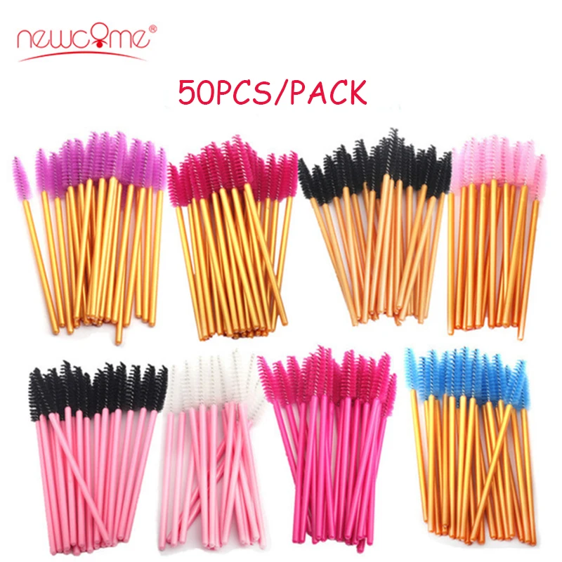 

NEWCOME 50Pcs/pack High Quality Disposable Eyelash Brush Mascara Wands Applicator Eyelash Extension Comb Brushes Makeup Tool Kit