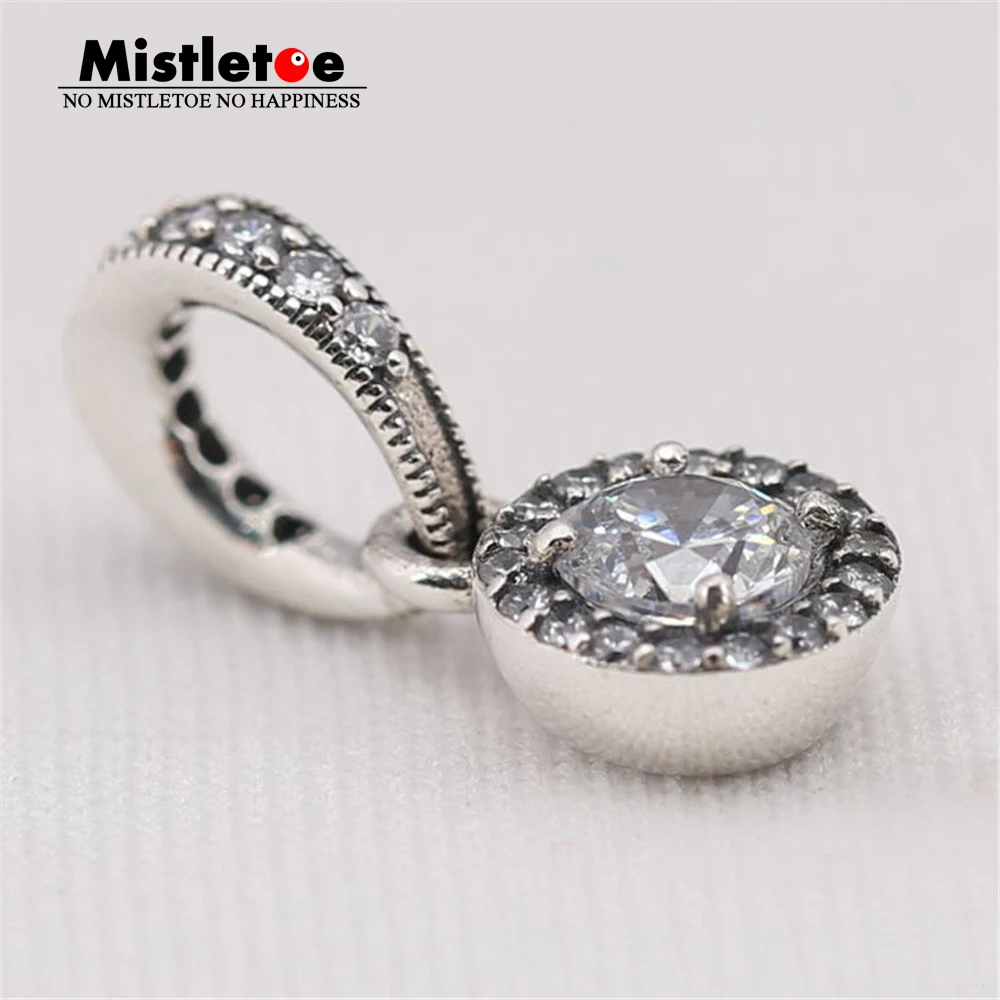

Authentic 925 Sterling Silver Classic Elegance, Clear CZ Dangle Charm Fit European Bracelets Jewelry