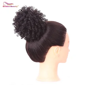 3 дюйма высокие афро слоеные волосы шиньон кудрявый конский хвост шнурок короткий конский хвост синтетические волосы пучок золотой красоты - изображение