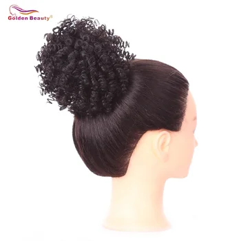 

3inch High Afro Puff Hair Chignon Kinky Curly Ponytail Drawstring Short Ponytail Synthetic Hair Bun Golden Beauty