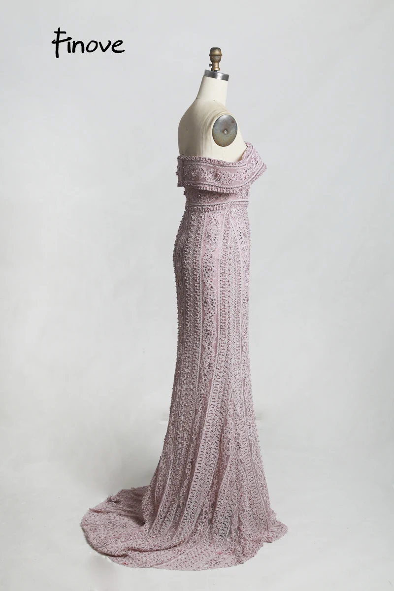 Finove вечернее платье длинное топ продаж женское кружевное платье шикарное с вырезом лодочкой полностью жемчужное длина до пола сексуальная одежда размера плюс