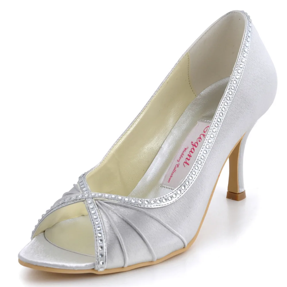 silver satin high heels