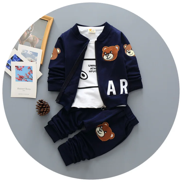 New Spring/autumn Baby Boy Clothing Set Sports Suit baby Lovely Pattern Outfits Clothes Casual Tshirt+coat+pants |
