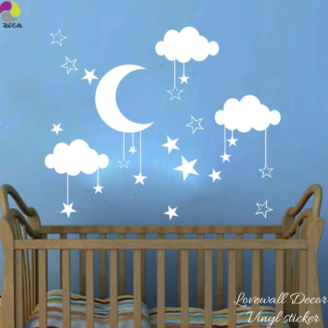 Bébé Pépinière Lune Étoiles Couverture D'autocollant de 