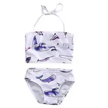 Летний детский купальник для девочек с принтом рыбы, комплект бикини из двух предметов, купальный костюм, купальный костюм, комплект купального костюма