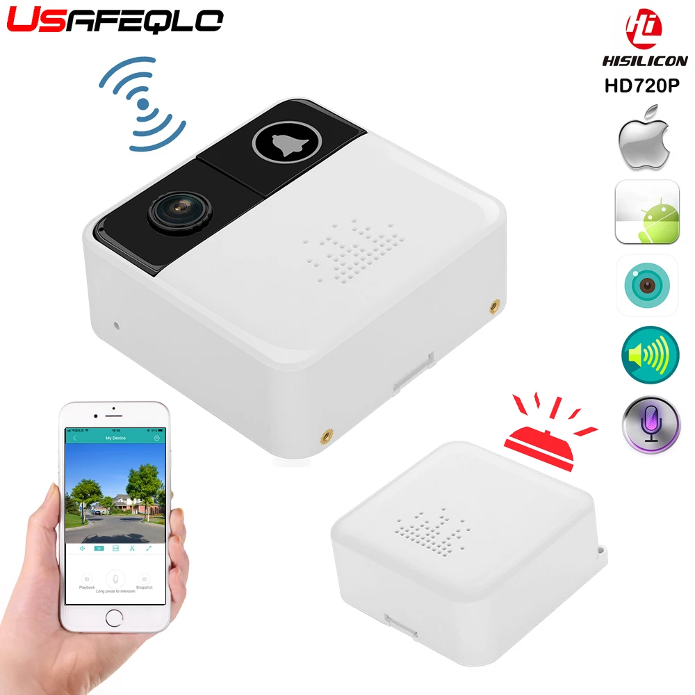 USAFEQLO 720P HD беспроводной wifi дверной звонок батарея дверная камера двухсторонний аудио домофон IP дверной звонок Домашняя безопасность приложение управление