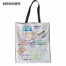 INSTANTARTS прочная холщовая большая сумка для покупок Экологичная сумка многоразового использования для девочек Женская с принтом дорожные хлопковые сумки через плечо