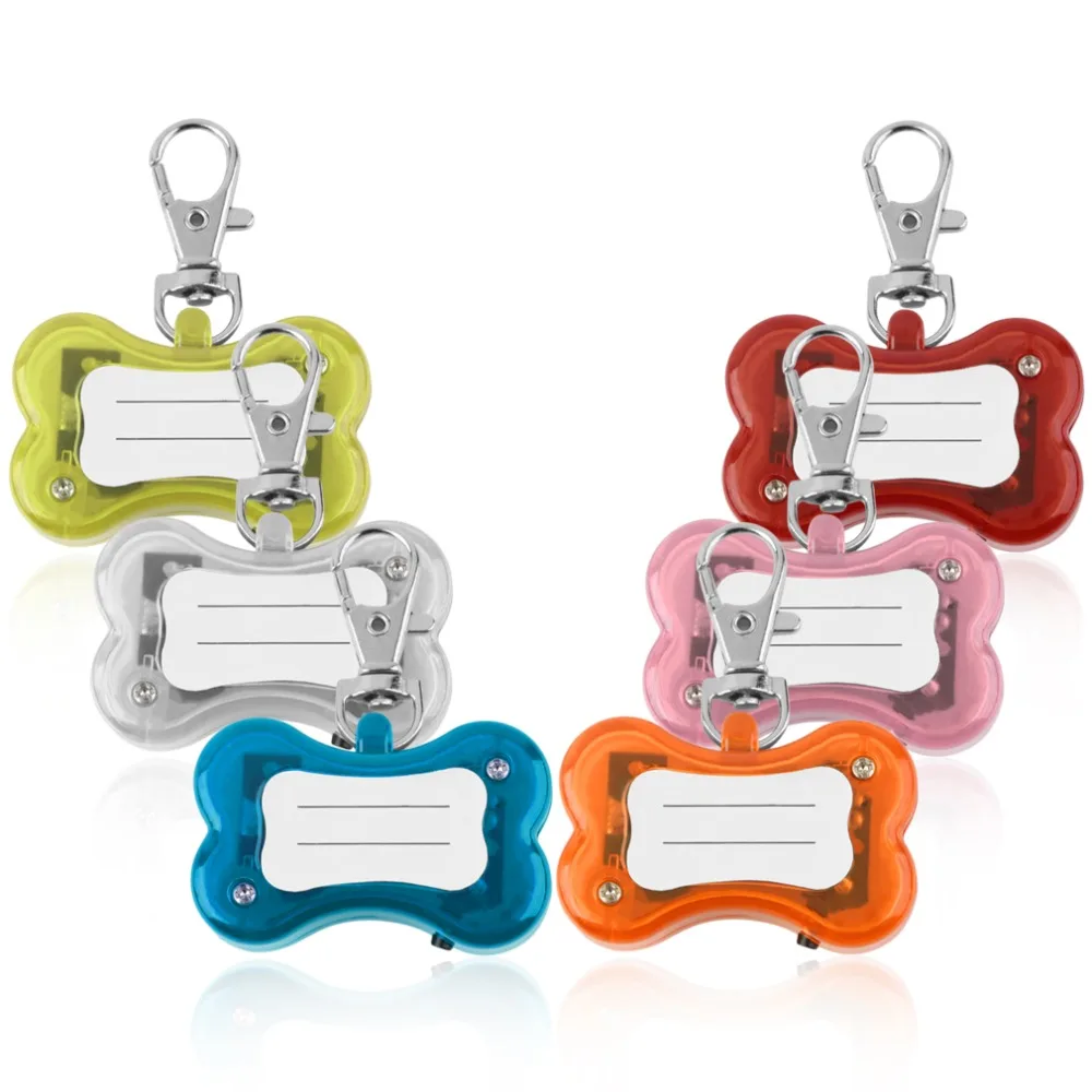 

Pet Dog LED ID Tags lights pendants Flash Bone Safety Pendant Collar Circular Clip LED light Pendant for small dog cat collar