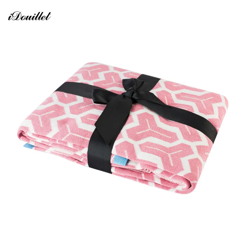 

iDouillet Pink Decorative Monogrammed 100% Cotton Chunky Knitted Blanket Throw for Sofa Couch Chair Bed Travel Oversized 50"x70