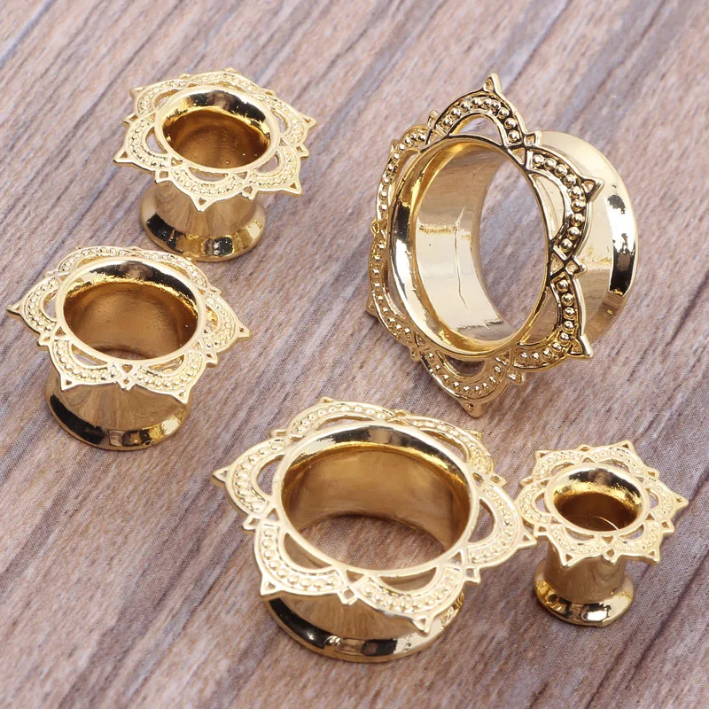 New Style Brass Plug And Tunnel Copper Gold Flesh Tunnels Ear Guage Expander Stretcher Piercing Body Jewelry 6 to 16mm 60pcs
