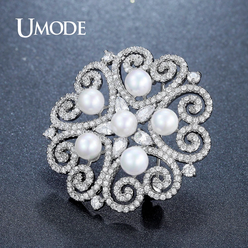 UMODE модные жемчужные броши ювелирные изделия для женщин большие стразы кристалл