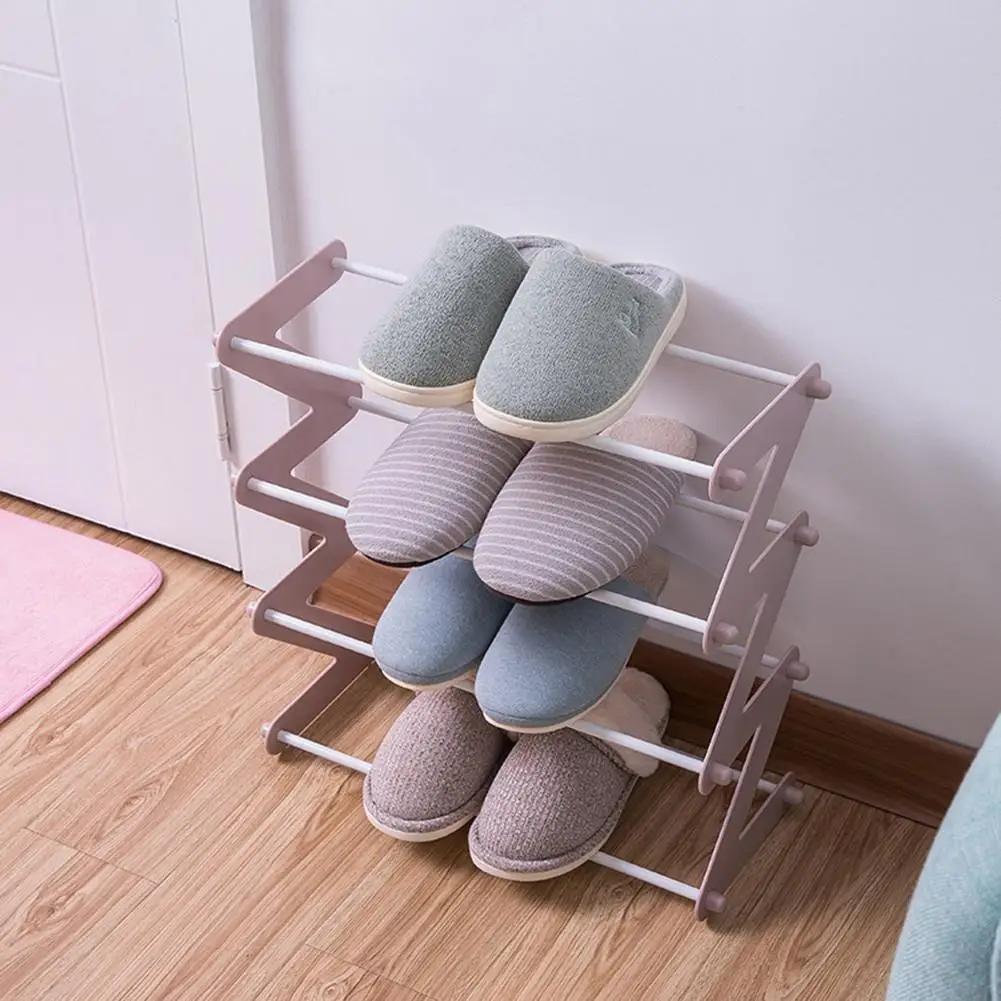 Z شكل حذاء حزمة ، 4-الطبقة أحذية المنظم الرف تكويم خزانة أبراج مع دائم المعادن يحمل 8-10 أزواج-2 الألوان