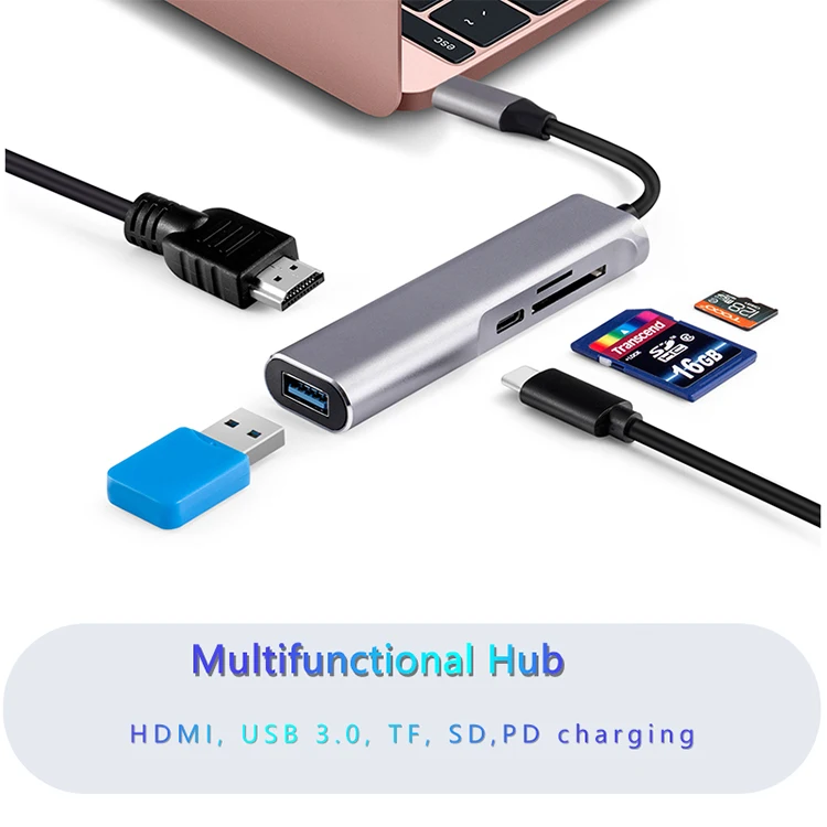 Ультра-Лучший usb type C многопортовый адаптер концентратор USB-C к HDMI USB 3,0 TF SD кард-ридер и ПК зарядный порт type-C 5 в 1 конвертер