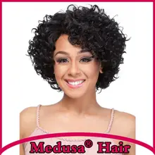 Medusa hair products: African american Synthetic pastel wigs Medium length curly shag style black Afro lace front wig SW0447