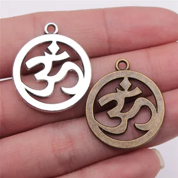 

WYSIWYG 8pcs 25mm 2 Colors Antique Silver Color Antique Bronze Plated Charm Om Pendant Charm Om Sign Pendants Om
