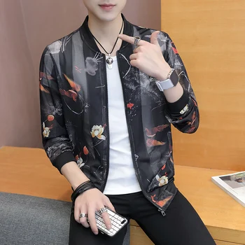 

Summer Sun Protection Clothing Korean Slim Fit Bomber Jacket Women Print Hollow Long Sleeve Casual Lover Jackets Men Clothing
