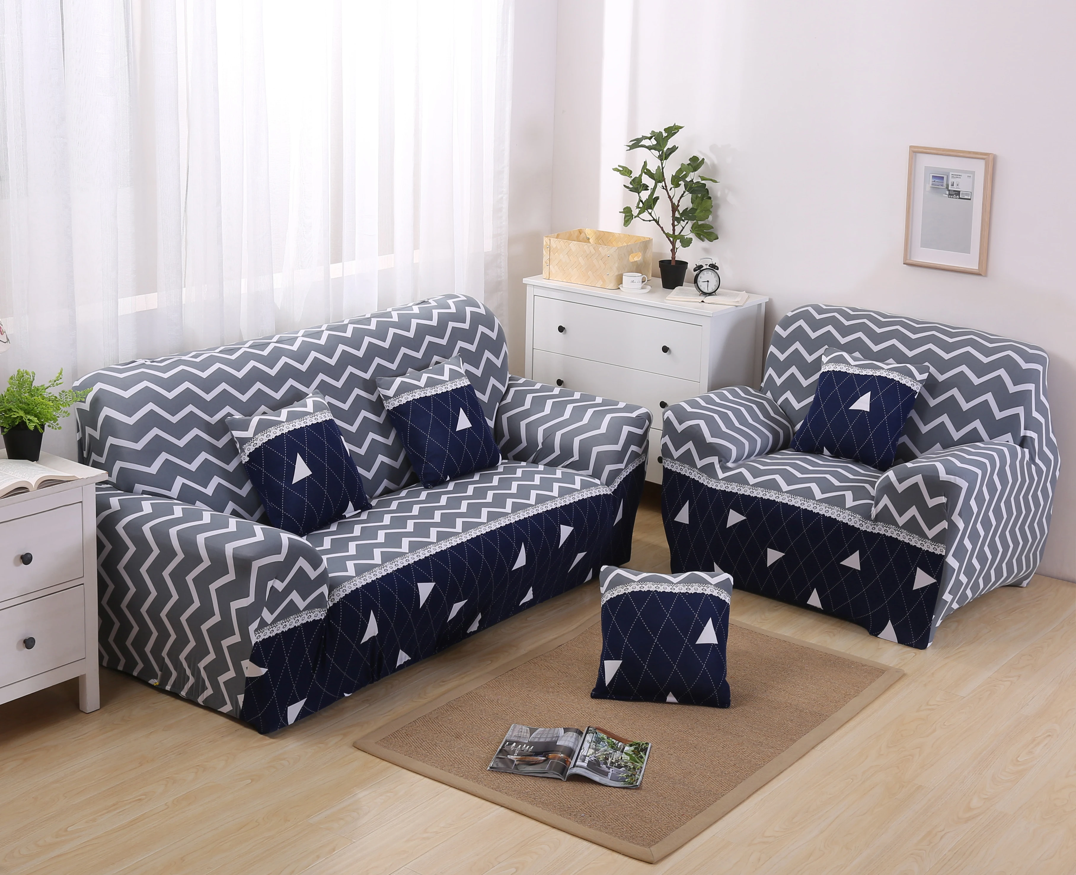 

Monily Modern Spandex Sofa Cover Wave Geomtric Printed All-inclusive Anti-dirty Slipcovers Wrap Tight Couch Cover Funda Cover