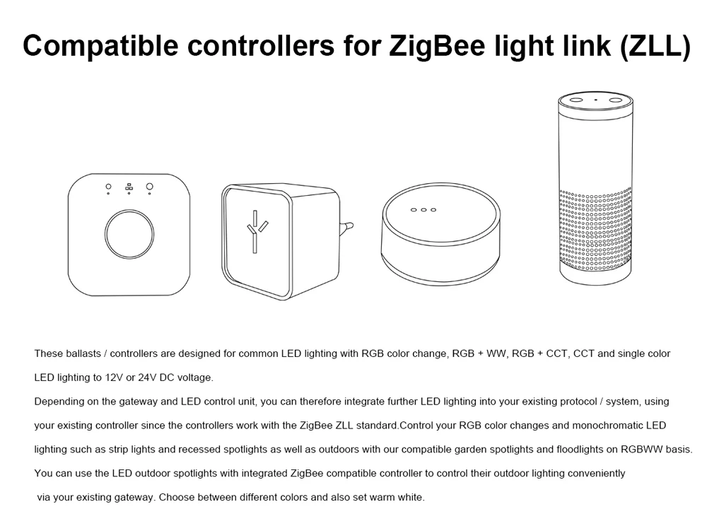 ZIGBEE WW CW Светодиодный контроллер совместимый умный дом мост ZIGBEE Диммер для светодиодной ленты DC 12 В 24 в Amazon Alexa Echo ZLL контроллер