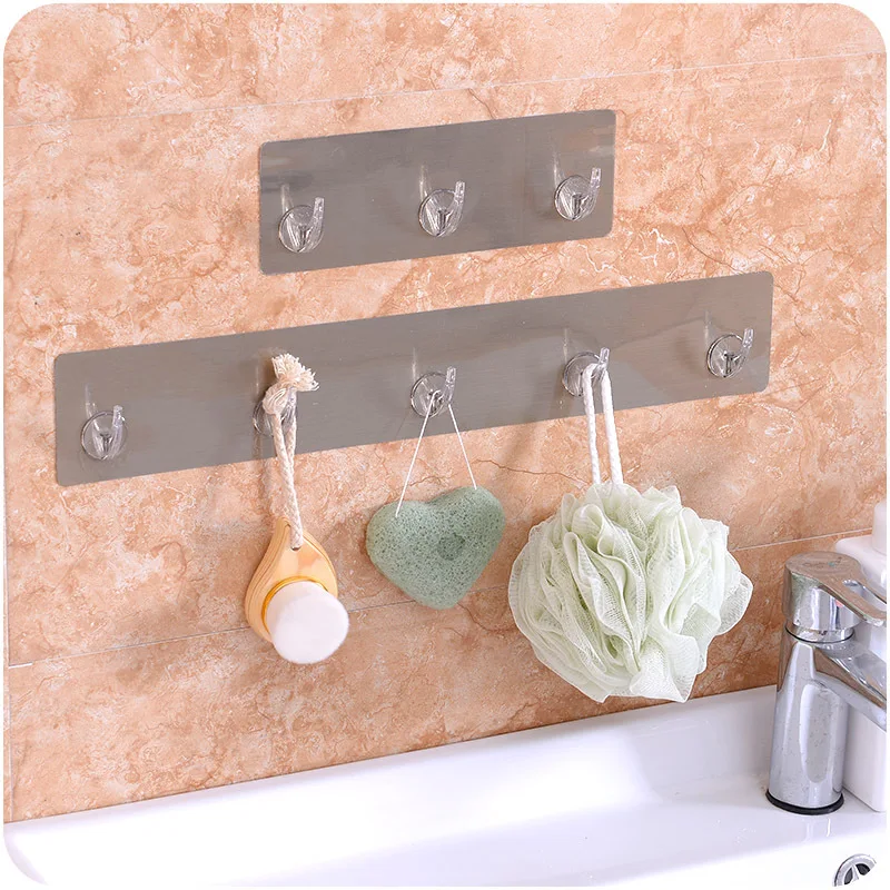 5Positions Wall Mounted Sticker Hooks Multipurpose Kitchen Bathroom Hanger Rack No Drilling Door