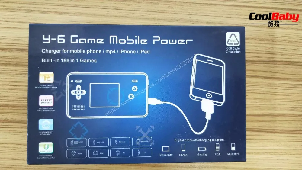 COOLBABY Y 6 Y6 Ретро игра 188 классические игры мобильный 5000mAh портативный аккумулятор