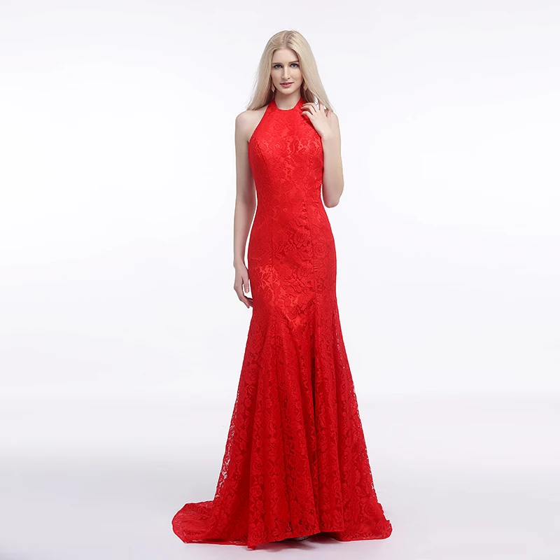 

Actual Photos Mermaid Evening Dress Cheap Halter Sleeveless Lace Backless Long Formal Party Gown Plus Size Robe Bleu Marine