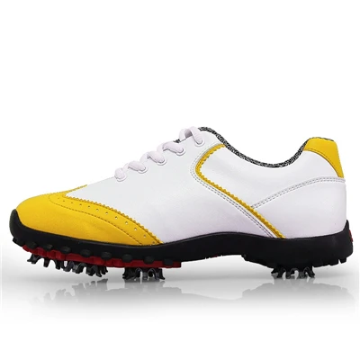 Pgm женская обувь для гольфа профессиональная женская дышащая Спортивная обувь на шнуровке нескользящая обувь с шипами AA51023 - Color: Yellow