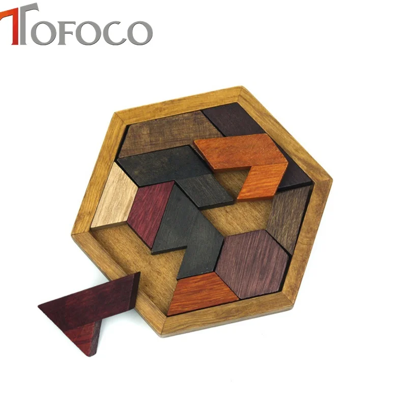 

TOFOCO Wooden Tangram Jigsaw Puzzles with Hexagonal Base Brain Teaser Intelligence Toy Gift Jigsaw Puzzle for Adult Wooden toys