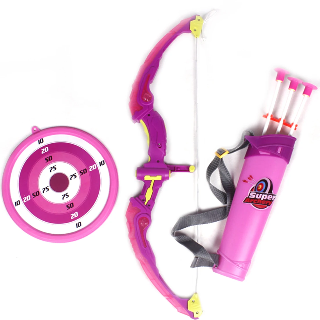 

Surwish Children Plastic Bow Arrow Sport Shooting Archery Toys Set LED Light Arrow Holder Outdoor Fun Purple Pink