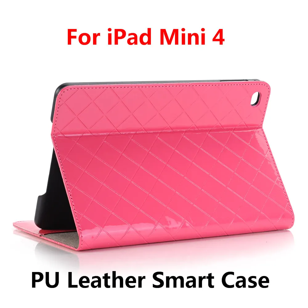 

Plaid Pattern PU Leather Smart Case For iPad Mini 4 Folio PU Leather Soft Back Trifold Stand Auto Sleep/Wake up Smart Case Cover