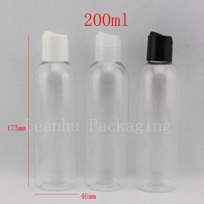 

200ml X 30 clear PET plastic round empty bottles with press cap ( Disc top cap ), bottle for lotion shampoo cosmetic packaging